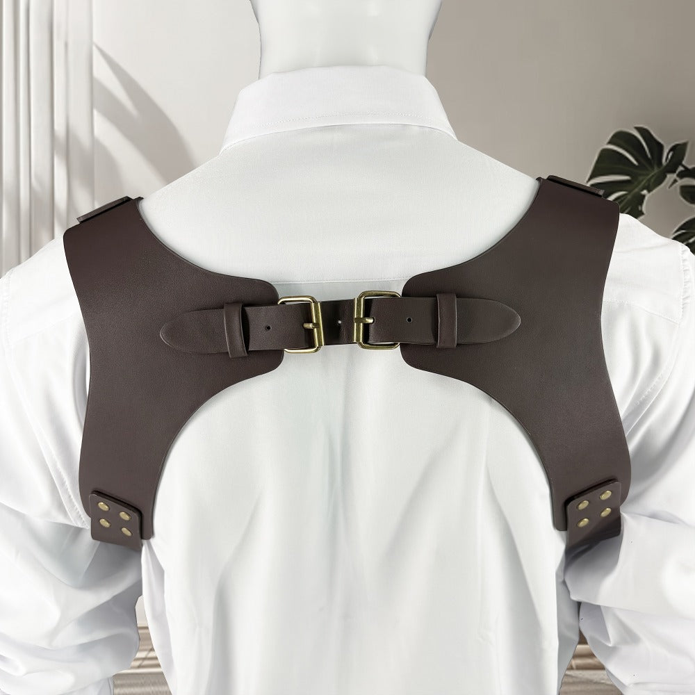 Suspenders - Faux Leather Men Vintage British Style Adjustable Side Hook Retro Braces - product detail view 5