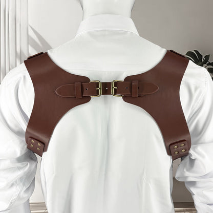 Suspenders - Faux Leather Men Vintage British Style Adjustable Side Hook Retro Braces - product detail view 6