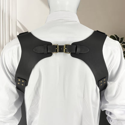 Suspenders - Faux Leather Men Vintage British Style Adjustable Side Hook Retro Braces - product detail view 10