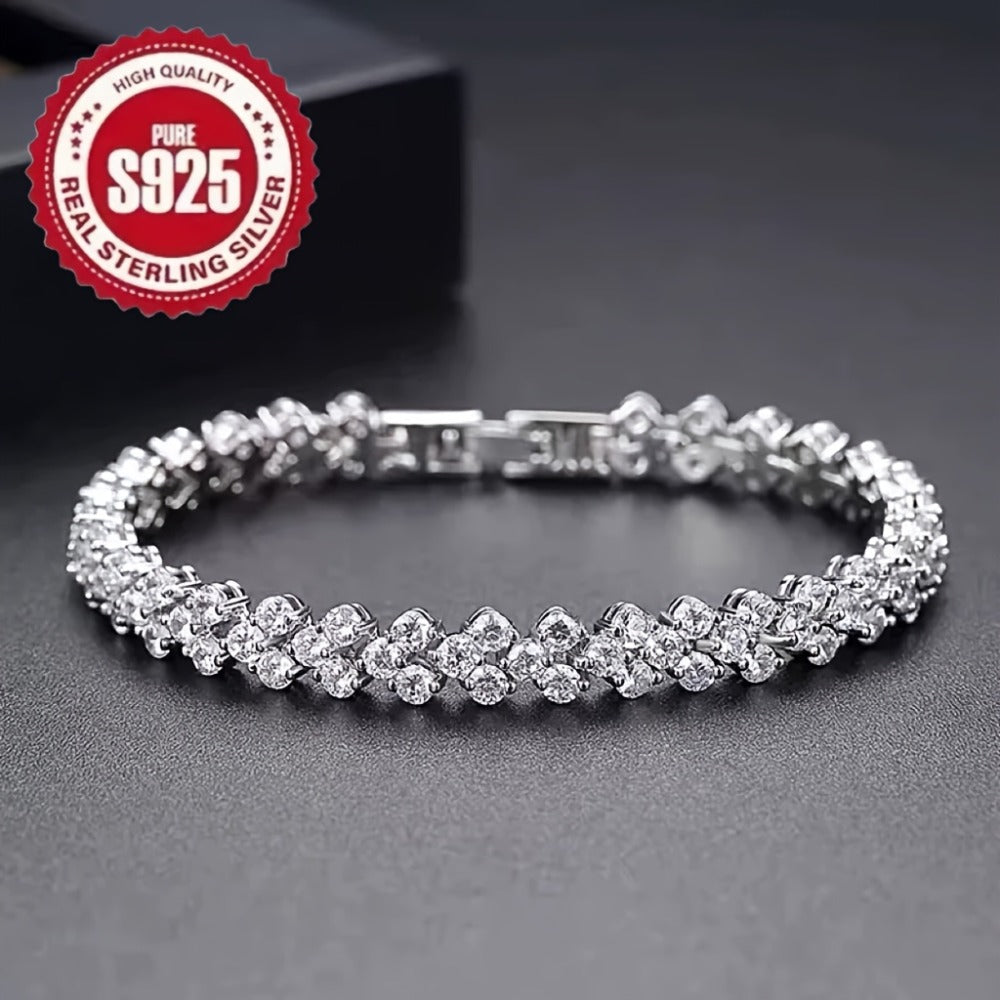 Tennis Bracelet - 925 Sterling Silver Set Women S925 CZ Retro Charm Set 2 Piece Zirconia - product detail view 12