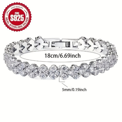 Tennis Bracelet - 925 Sterling Silver Set Women S925 CZ Retro Charm Set 2 Piece Zirconia - product detail view 14