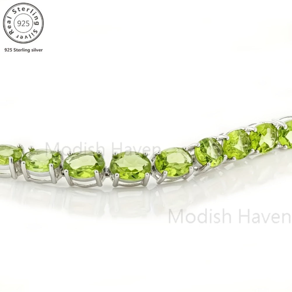 Tennis Bracelet - Green Peridot 925 Sterling Silver with CZ Zirconia - Elegant Women's - product detail view 2