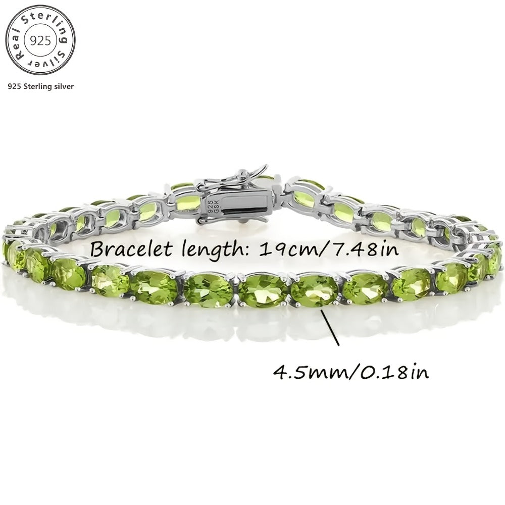 Tennis Bracelet - Green Peridot 925 Sterling Silver with CZ Zirconia - Elegant Women's - product detail view 15
