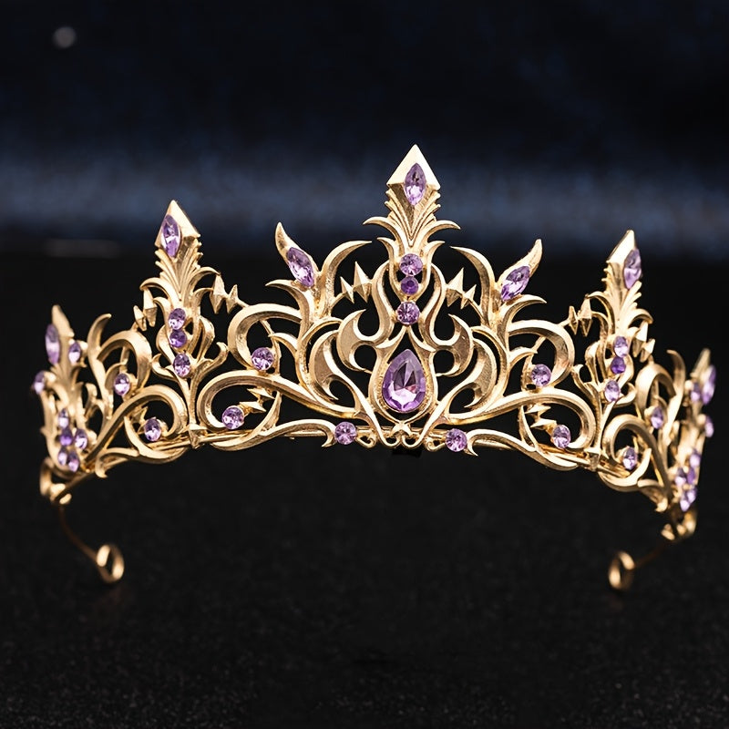 Tiara Crown - Baroque for Women Vintage Gothic Rhinestone Headpiece Halloween Cosplay - product detail view 25