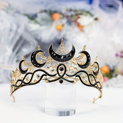 Tiara Crown - Crescent Moon Gothic Black Star Dark Aesthetic Headband for Women Men - product detail view 3