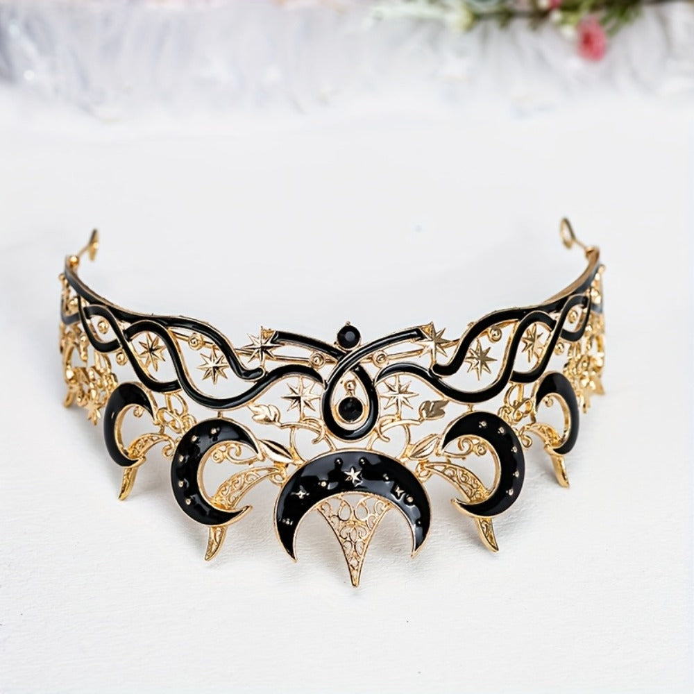 Tiara Crown - Crescent Moon Gothic Black Star Dark Aesthetic Headband for Women Men - product detail view 4