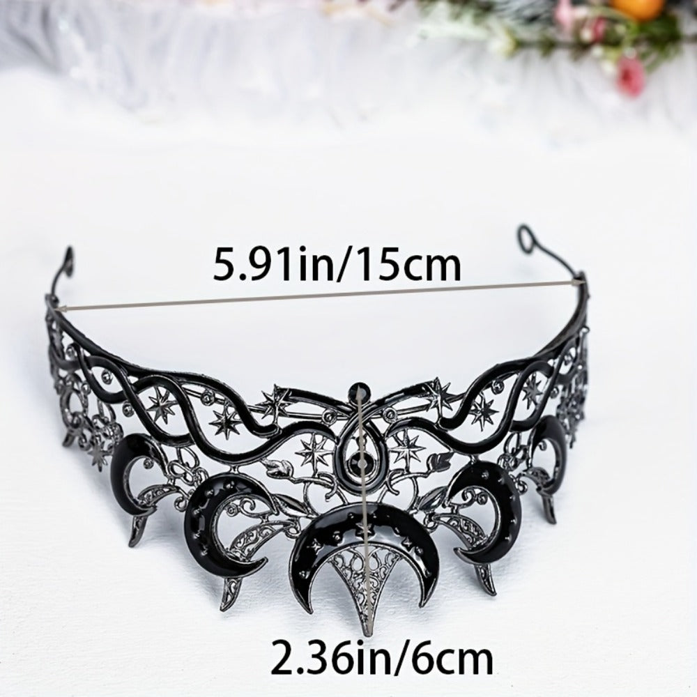 Tiara Crown - Crescent Moon Gothic Black Star Dark Aesthetic Headband for Women Men - product detail view 6