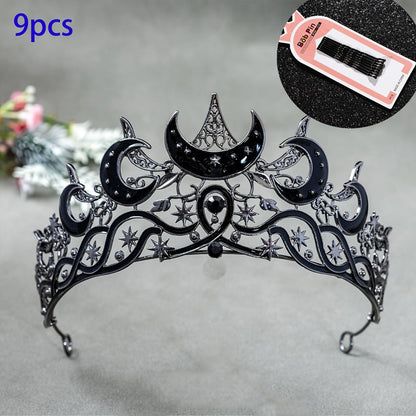 Tiara Crown - Crescent Moon Gothic Black Star Dark Aesthetic Headband for Women Men - product detail view 7
