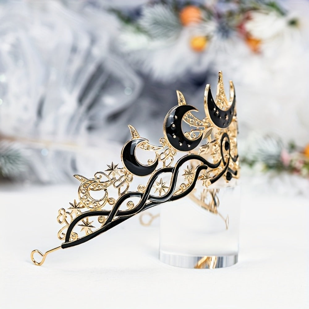 Tiara Crown - Crescent Moon Gothic Black Star Dark Aesthetic Headband for Women Men - product detail view 8