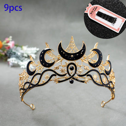 Tiara Crown - Crescent Moon Gothic Black Star Dark Aesthetic Headband for Women Men - product detail view 9
