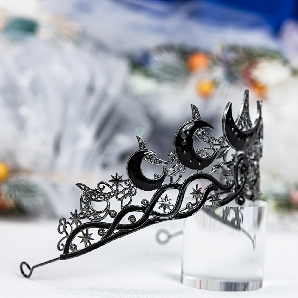 Tiara Crown - Crescent Moon Gothic Black Star Dark Aesthetic Headband for Women Men - product detail view 10