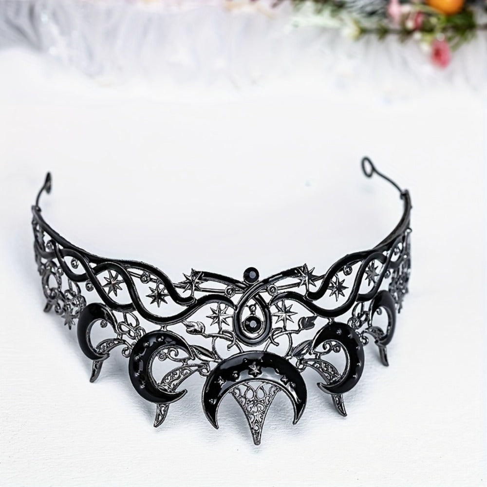 Tiara Crown - Crescent Moon Gothic Black Star Dark Aesthetic Headband for Women Men - product detail view 11