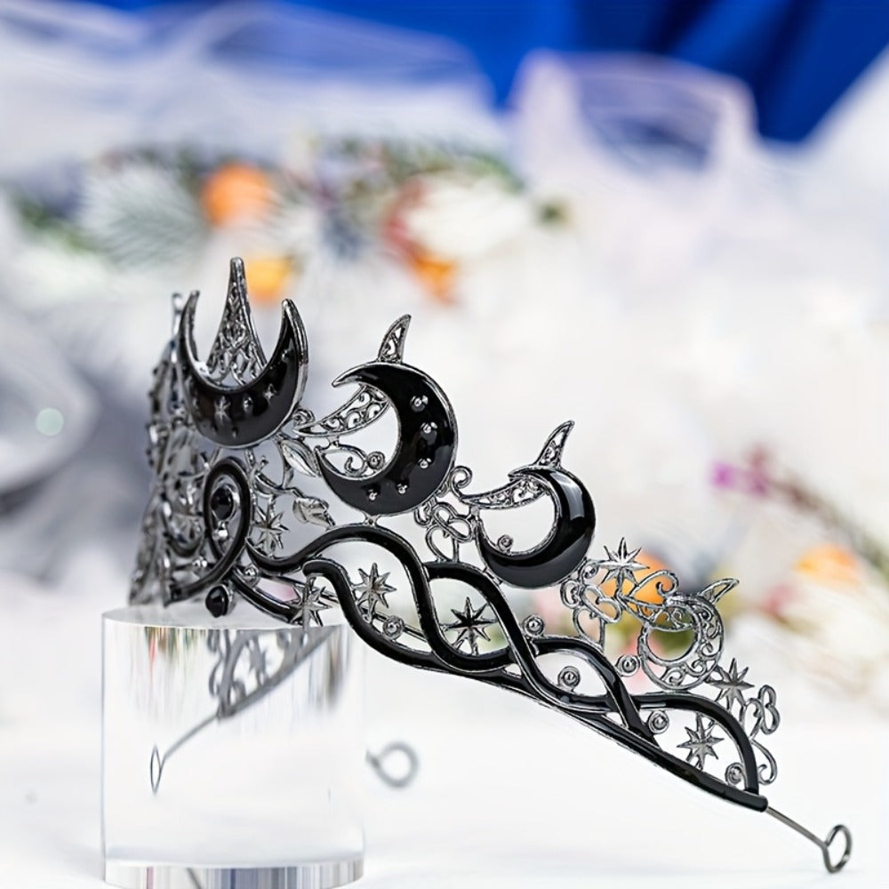 Tiara Crown - Crescent Moon Gothic Black Star Dark Aesthetic Headband for Women Men - product detail view 13