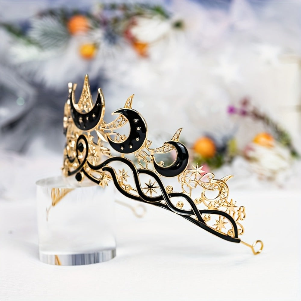 Tiara Crown - Crescent Moon Gothic Black Star Dark Aesthetic Headband for Women Men - product detail view 14