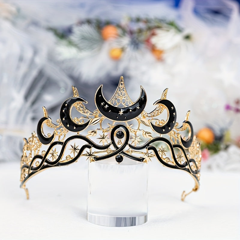 Tiara Crown - Crescent Moon Gothic Black Star Dark Aesthetic Headband for Women Men - product detail view 15