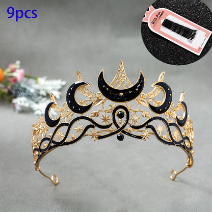 Tiara Crown - Crescent Moon Gothic Black Star Dark Aesthetic Headband for Women Men - product detail view 18