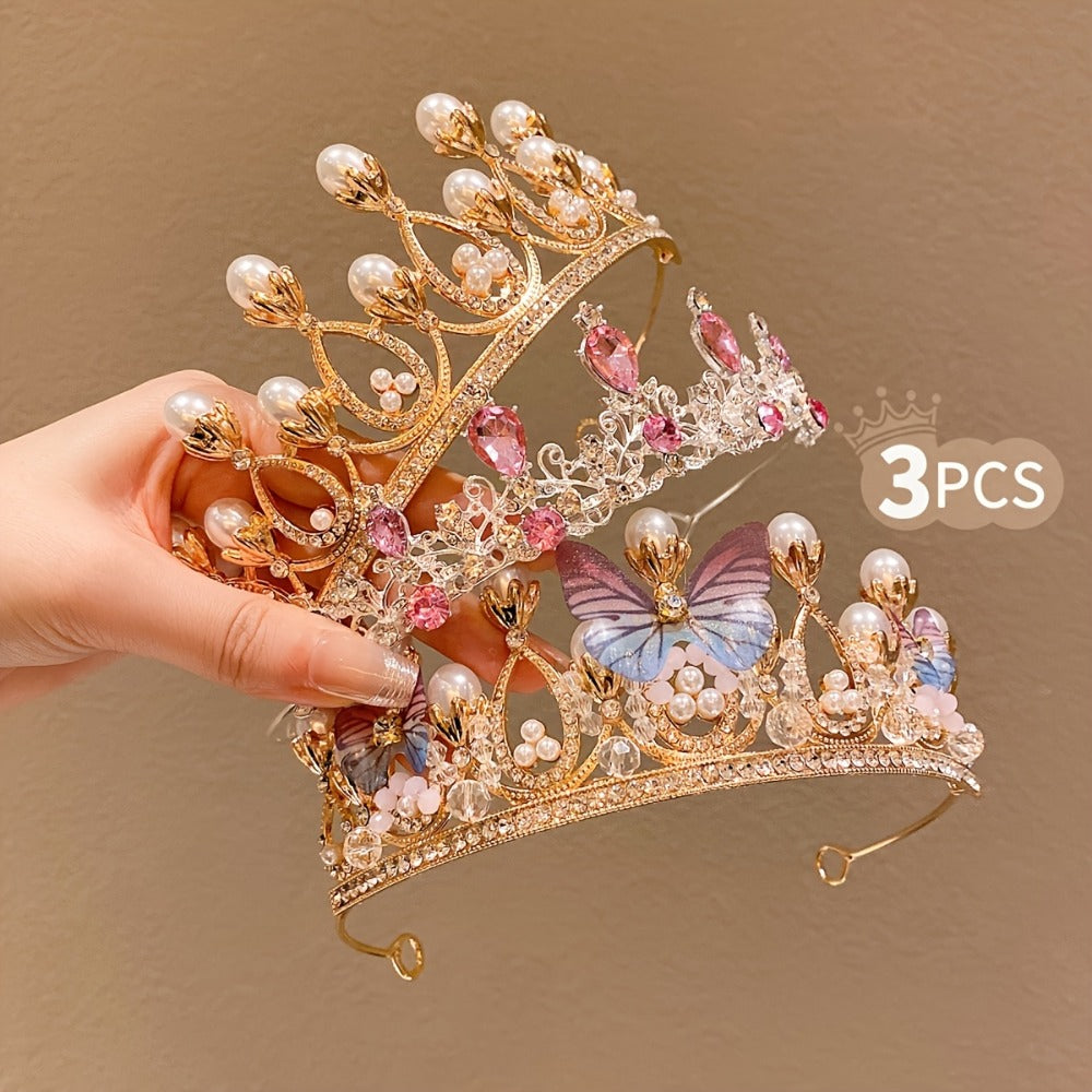 Tiara Crown - Headband Set 3pcs Rhinestone Crystal for Women Girls Wedding Prom Princess - product detail view 3