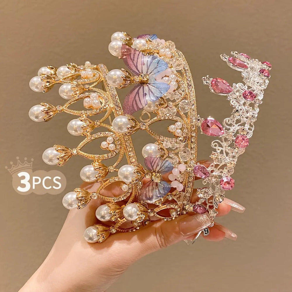 Tiara Crown - Headband Set 3pcs Rhinestone Crystal for Women Girls Wedding Prom Princess - product detail view 8