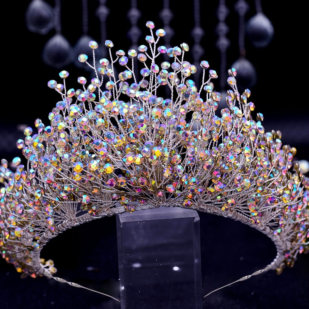 Tiara Crown - Wedding for Women AB Colorful Crystal Rhinestone Dazzling Fairy Bridal - product detail view 3