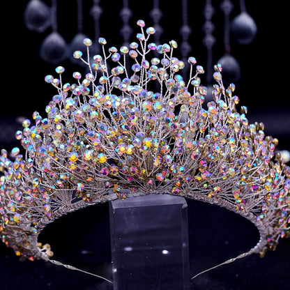 Tiara Crown - Wedding for Women AB Colorful Crystal Rhinestone Dazzling Fairy Bridal - product detail view 13