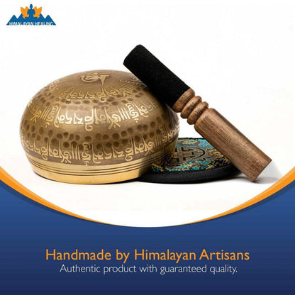 Tibetan Singing Bowl Set, 4-Inch Mantra and Third Eye Design with Mallet detail image - detail view 3