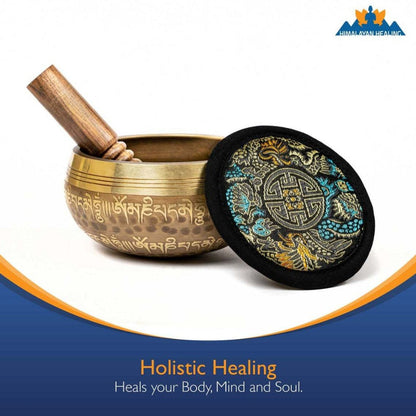 Tibetan Singing Bowl Set, 4-Inch Mantra and Third Eye Design with Mallet detail image - detail view 6