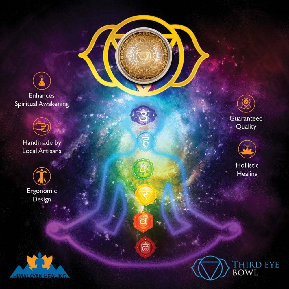 Tibetan Singing Bowl Set, 4-Inch Mantra and Third Eye Design with Mallet detail image - detail view 8