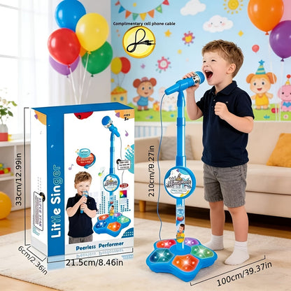 Toy Microphone with Stand shown in the Blue option
