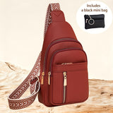 Red Crossbody Bag with Hanging Pouch