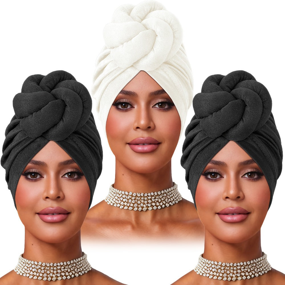 Turban Hat - Pre-tied 4pcs Set - Knotted Headscarf Floral Print Stretch Hair Cap for - product detail view 5