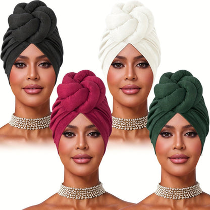 Turban Hat - Pre-tied 4pcs Set - Knotted Headscarf Floral Print Stretch Hair Cap for - product detail view 8