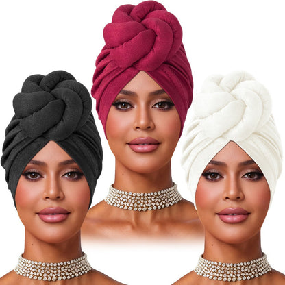 Turban Hat - Pre-tied 4pcs Set - Knotted Headscarf Floral Print Stretch Hair Cap for - product detail view 10