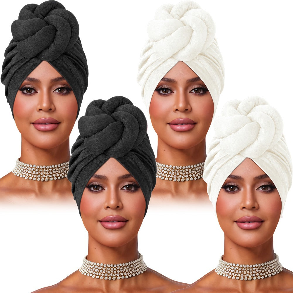 Turban Hat - Pre-tied 4pcs Set - Knotted Headscarf Floral Print Stretch Hair Cap for - product detail view 12