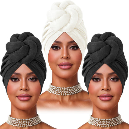 Turban Hat - Pre-tied 4pcs Set - Knotted Headscarf Floral Print Stretch Hair Cap for - product detail view 13