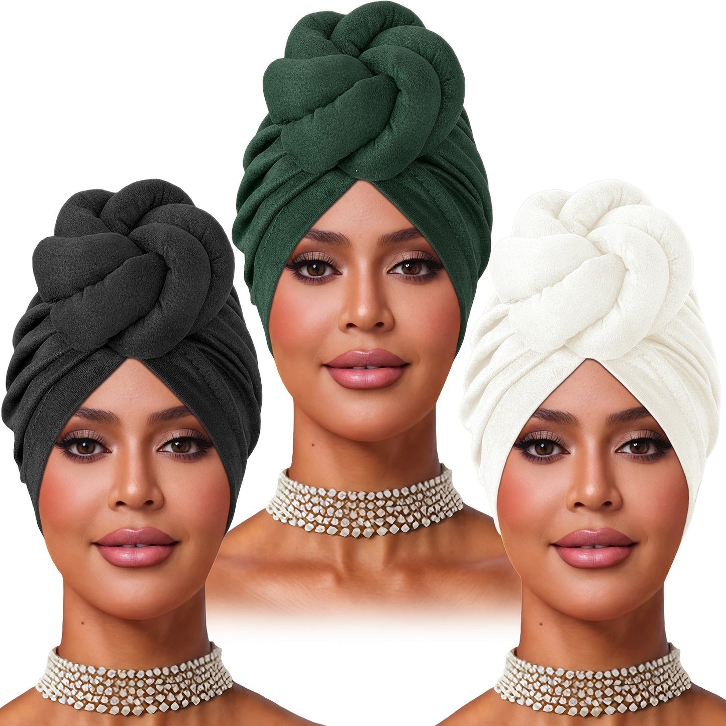 Turban Hat - Pre-tied 4pcs Set - Knotted Headscarf Floral Print Stretch Hair Cap for - product detail view 14