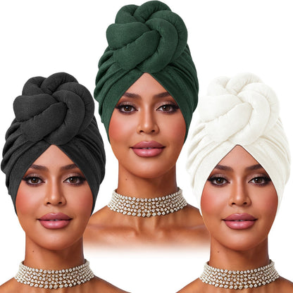 Turban Hat - Pre-tied 4pcs Set - Knotted Headscarf Floral Print Stretch Hair Cap for - product detail view 14
