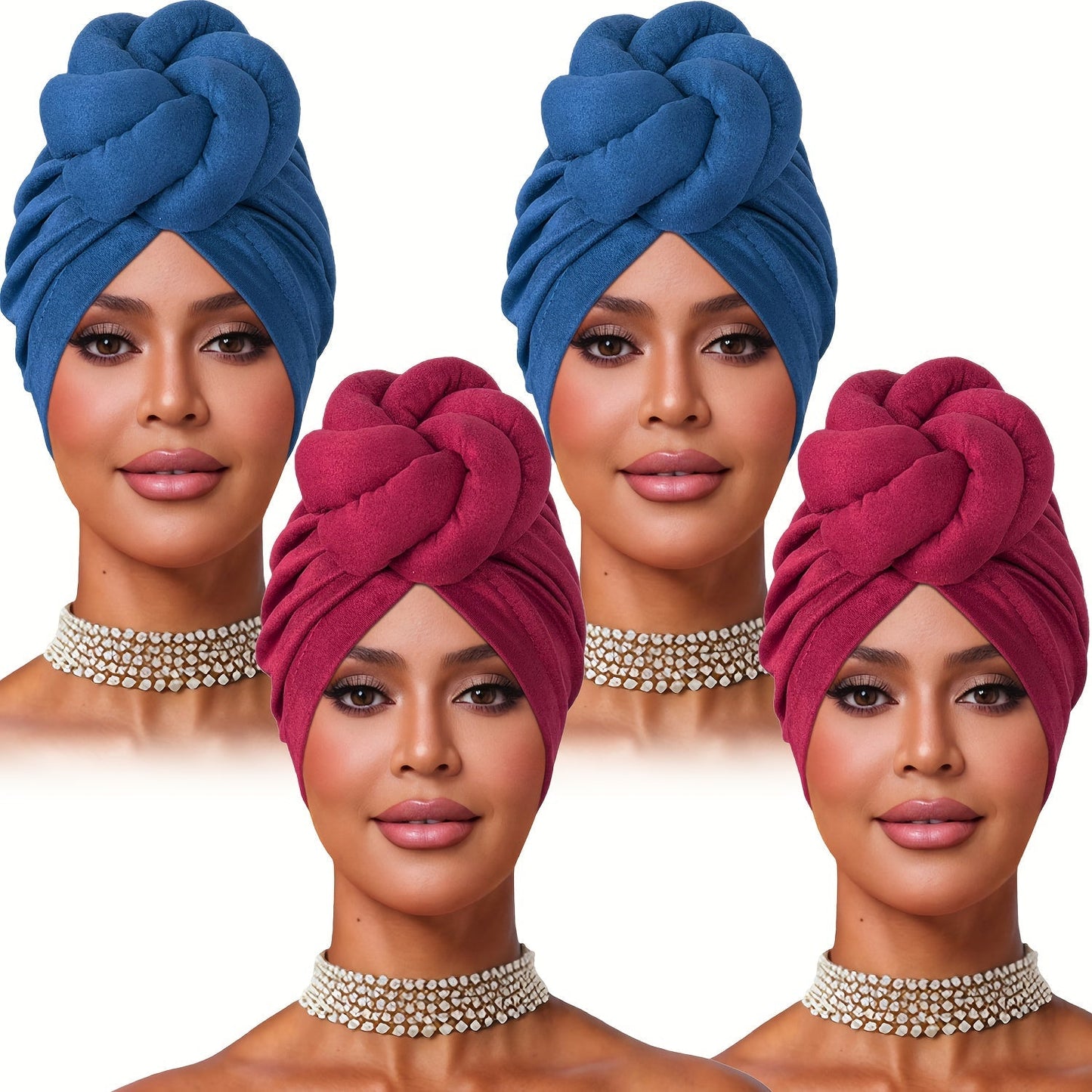 Turban Hat - Pre-tied 4pcs Set - Knotted Headscarf Floral Print Stretch Hair Cap for - product detail view 19