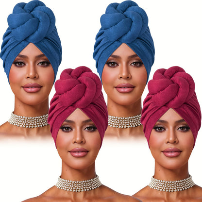 Turban Hat - Pre-tied 4pcs Set - Knotted Headscarf Floral Print Stretch Hair Cap for - product detail view 19