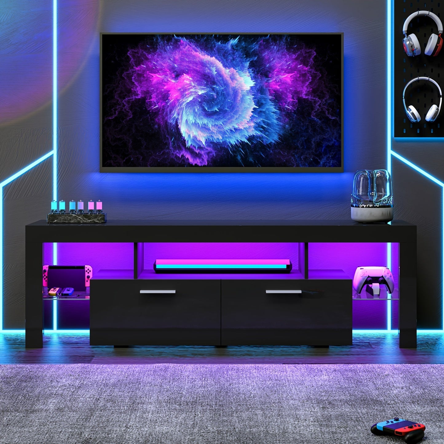 TV Stands and Entertainment Centers shown in the Black, L63 Inches, for TVs below 75" option