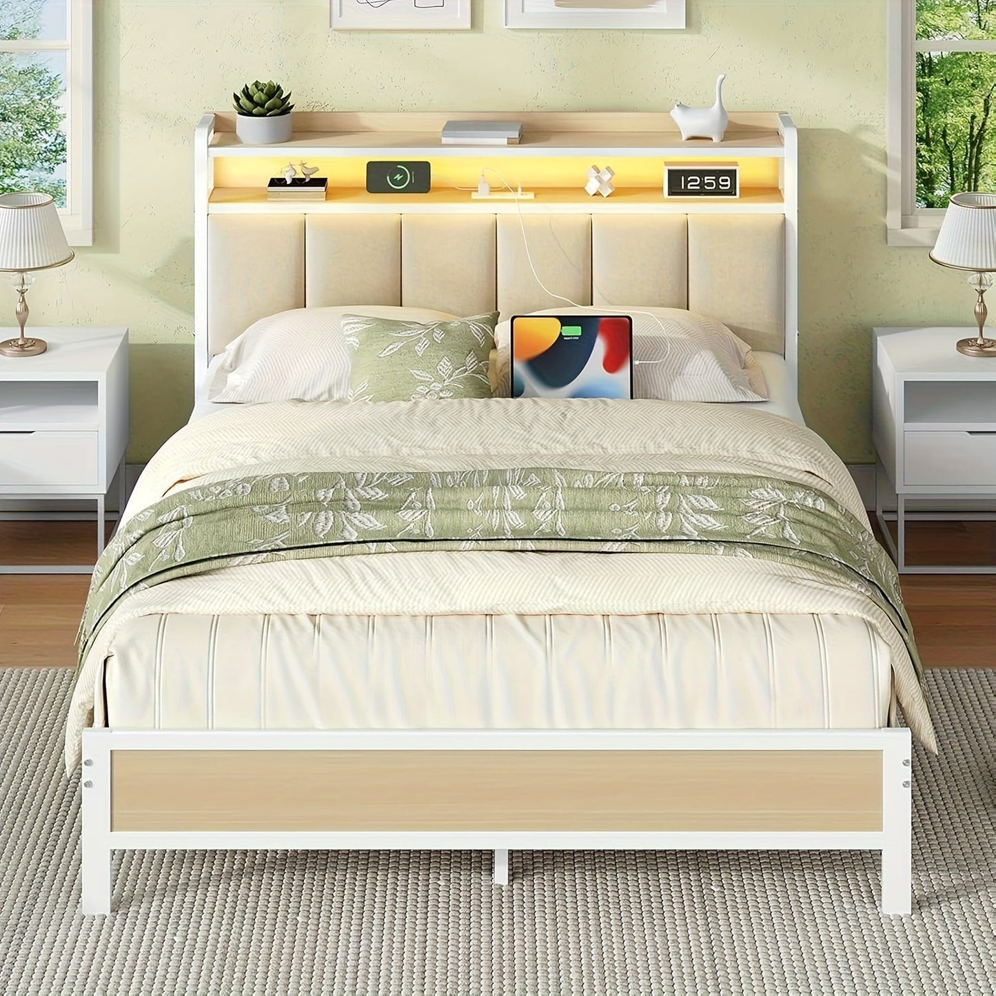 Bed Frame shown in the Cream, Queen option