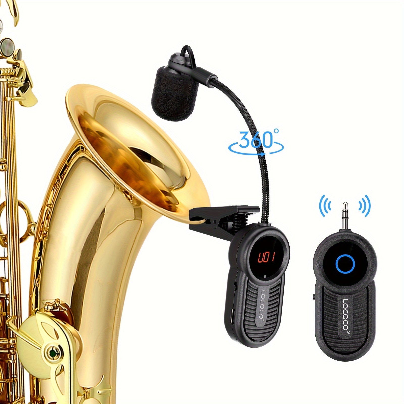 UHF Wireless Instrument Microphone for Saxophone shown in the Black option