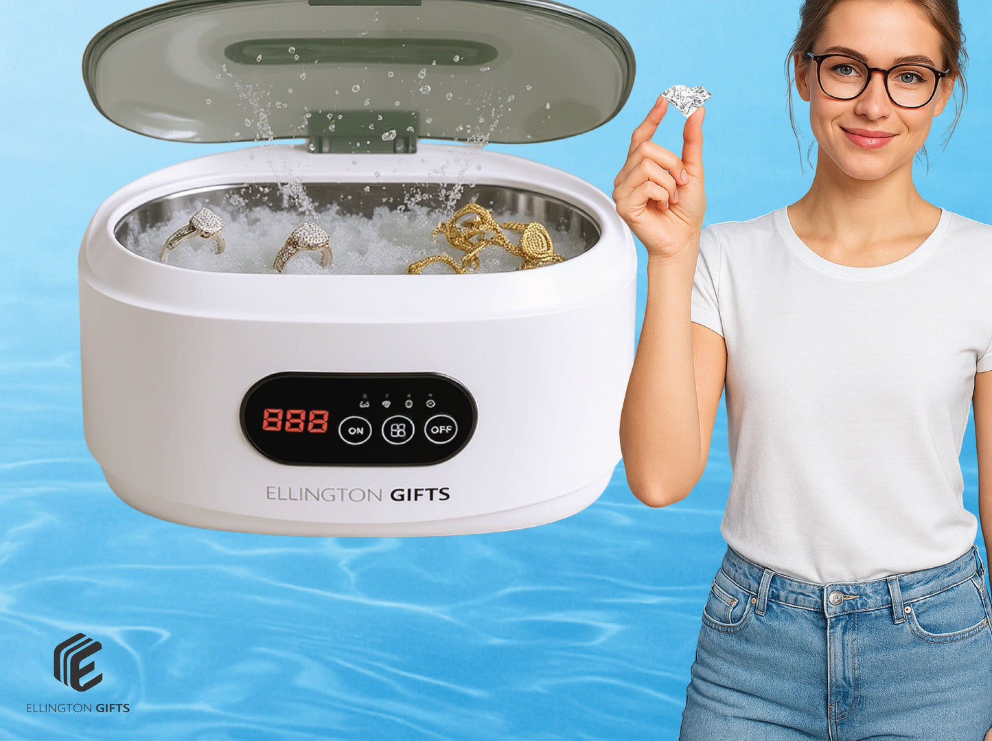 Ultrasonic Cleaner - Jewelry Machine 48000Hz Portable for Glasses Watches Dentures Rings - product detail view 9