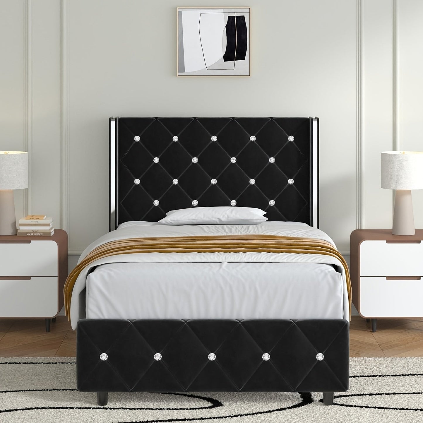 Bed Frame shown in the Black, Twin option