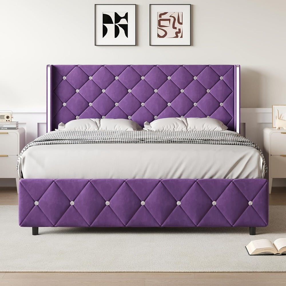 Upholstered Bed Frame with No Box Spring Needed, Bedroom Platform Bed detail image - detail view 3