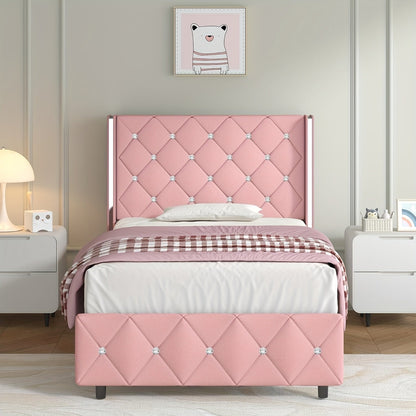 Bed Frame shown in the pink, Twin option