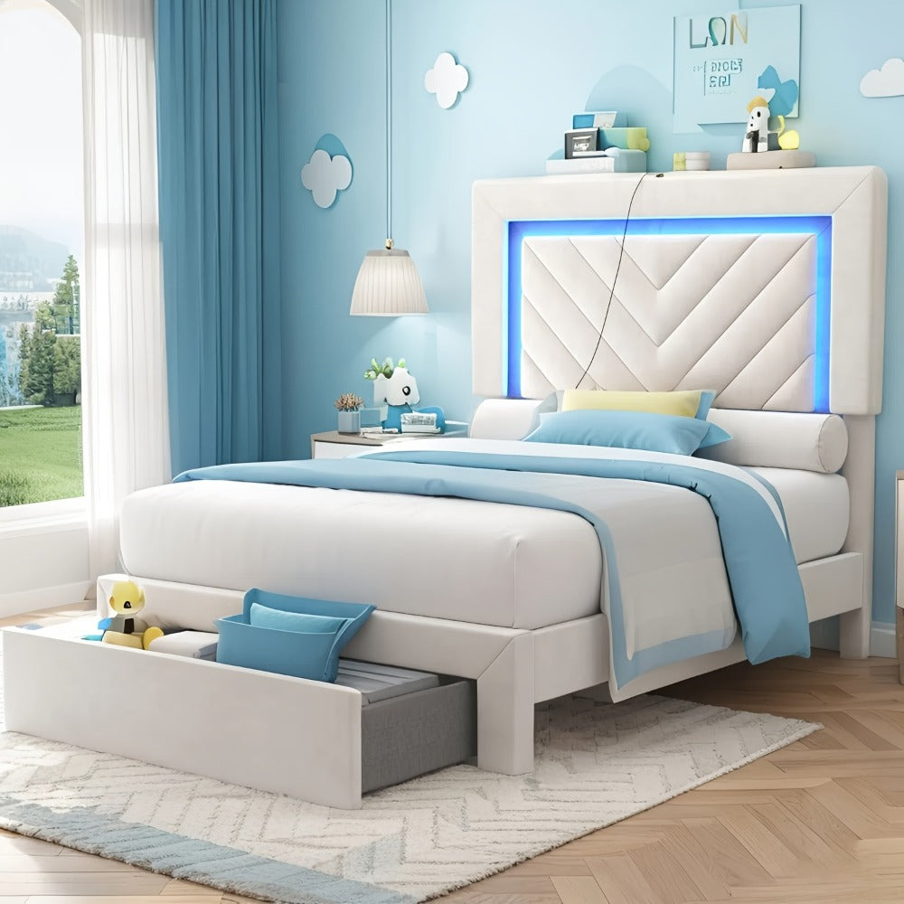 Upholstered Bed Frame with Storage Drawers and Charging Station detail image - detail view 3