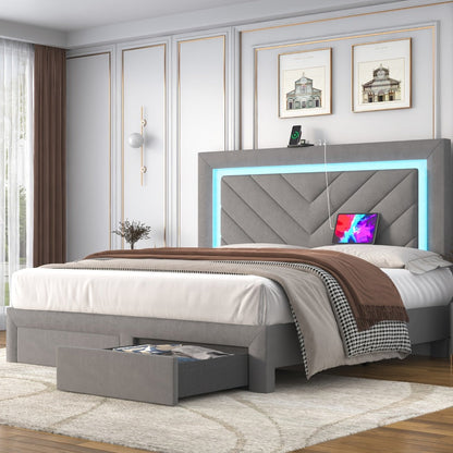 Upholstered Bed Frame with Storage Drawers and Charging Station detail image - detail view 4