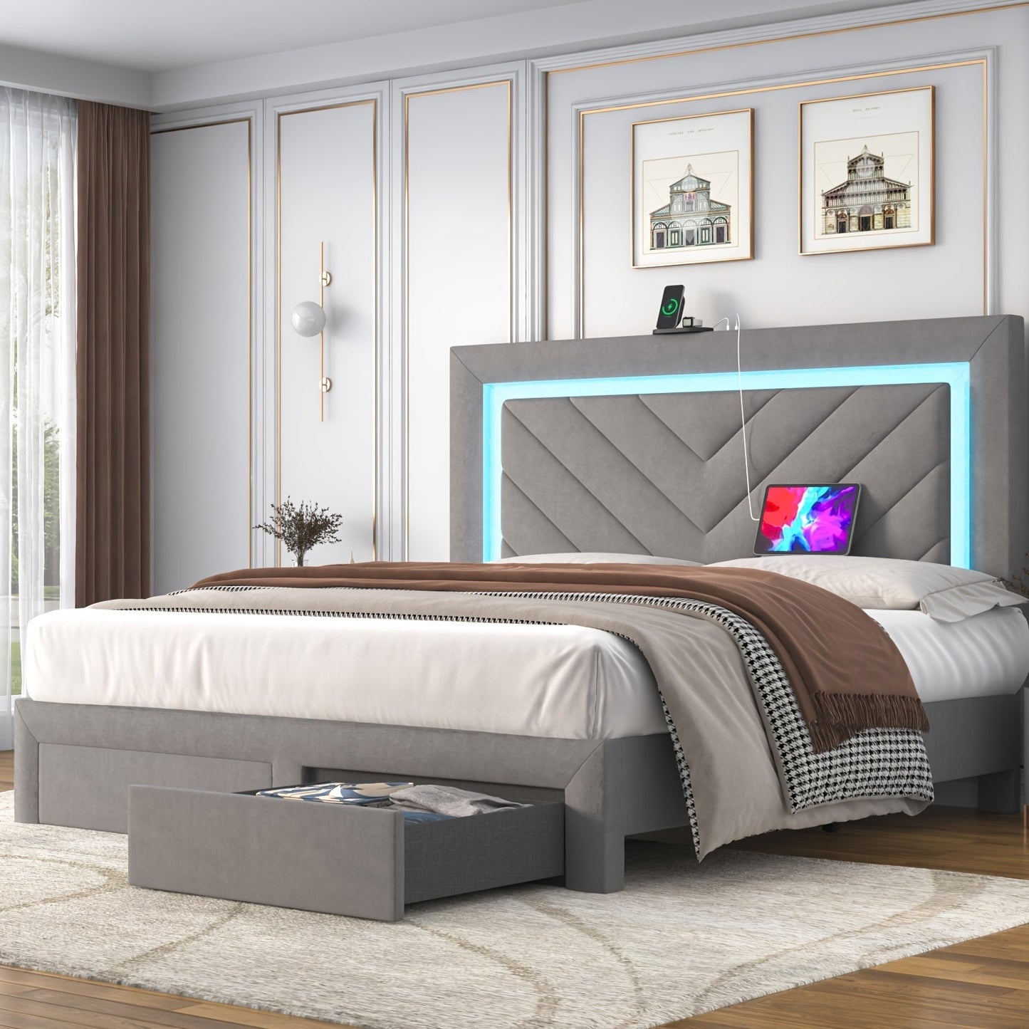 Bed Frame shown in the Grey, Full option