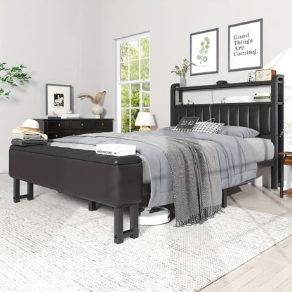 Bed Frame, Metal Platform Bed with Starry Sky LED Lighting Storage Ottoman Upholstered shown in the main product view
