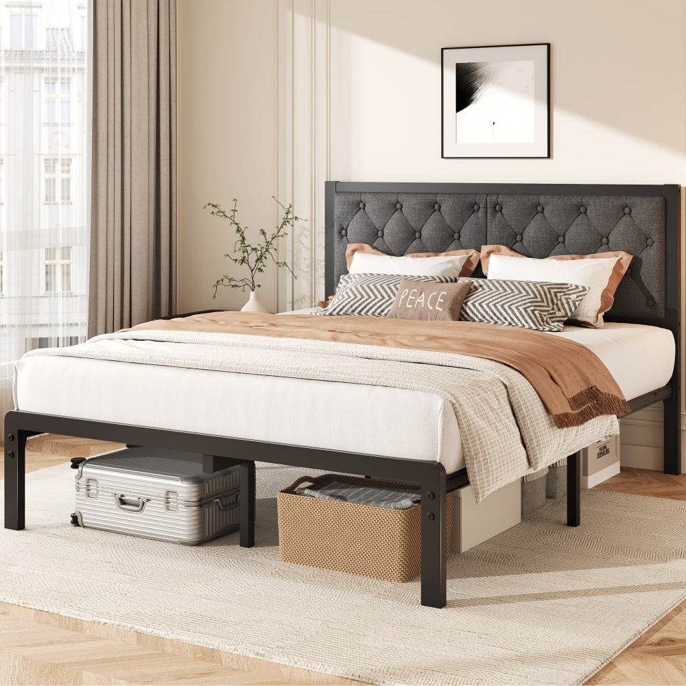 Upholstered Metal Bed Frame with Tufted Back for Bedroom Comfort and Support detail image - detail view 5